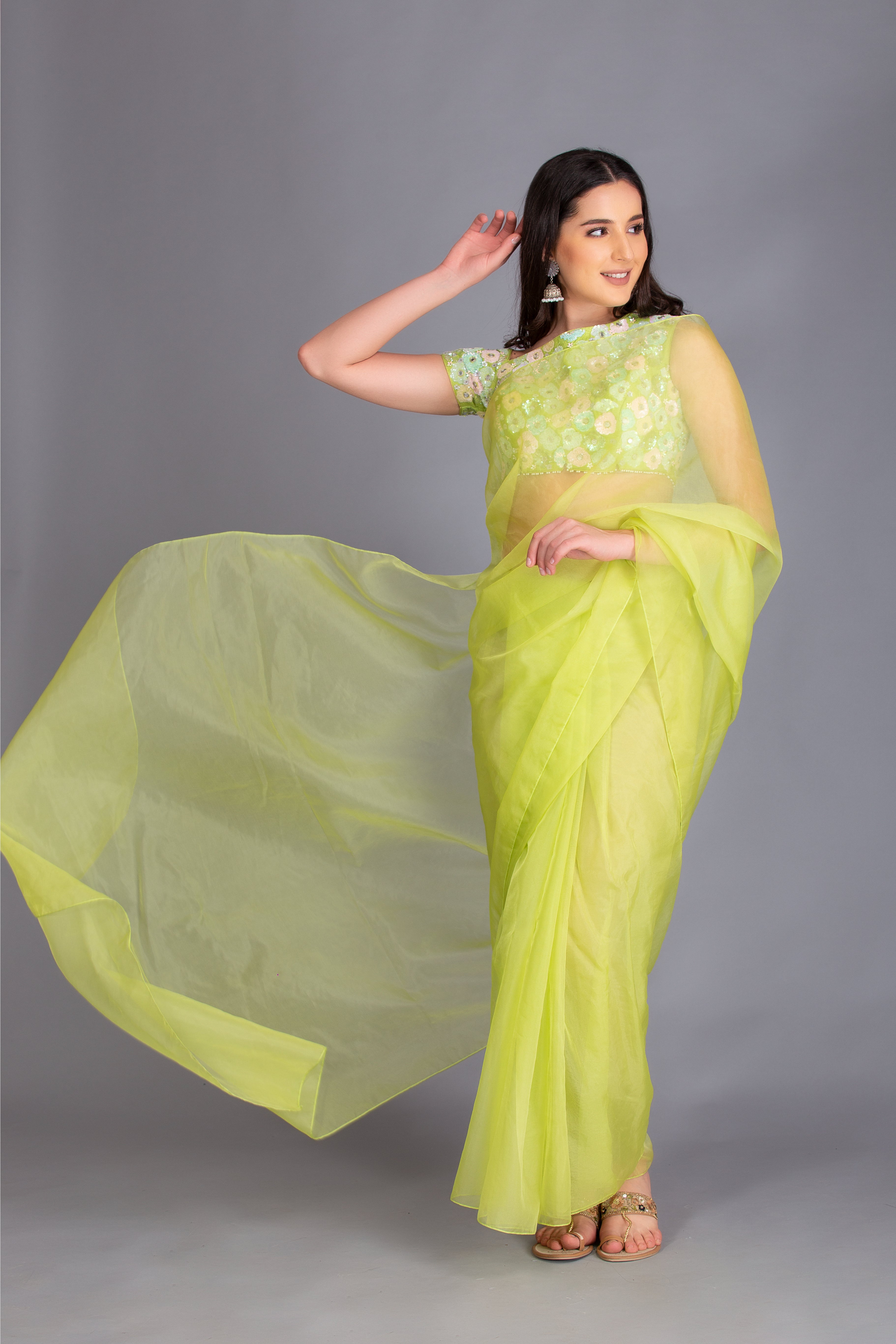 Neon Green Saree set