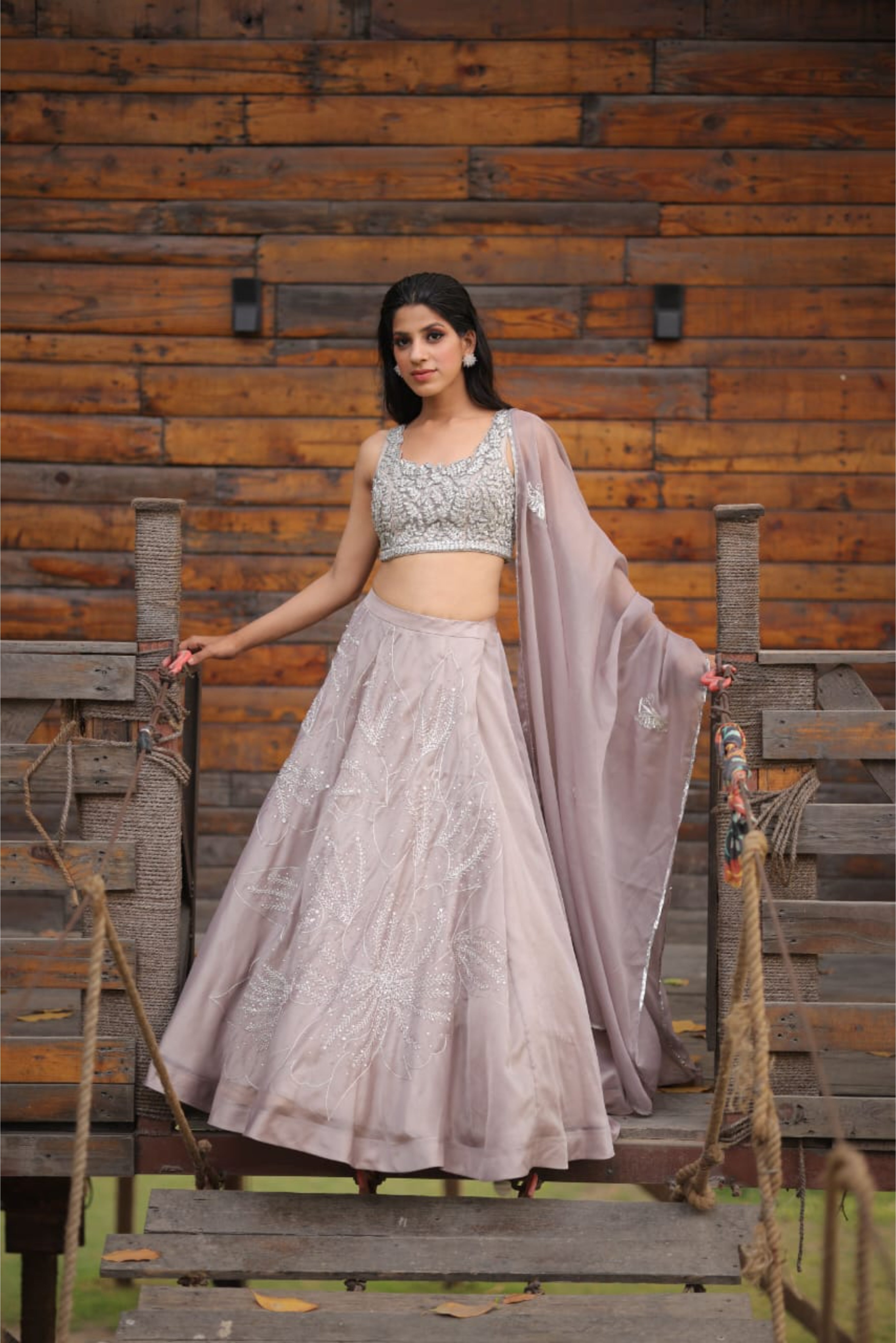 Smoke Grey Sequin work Organza Lehenga set