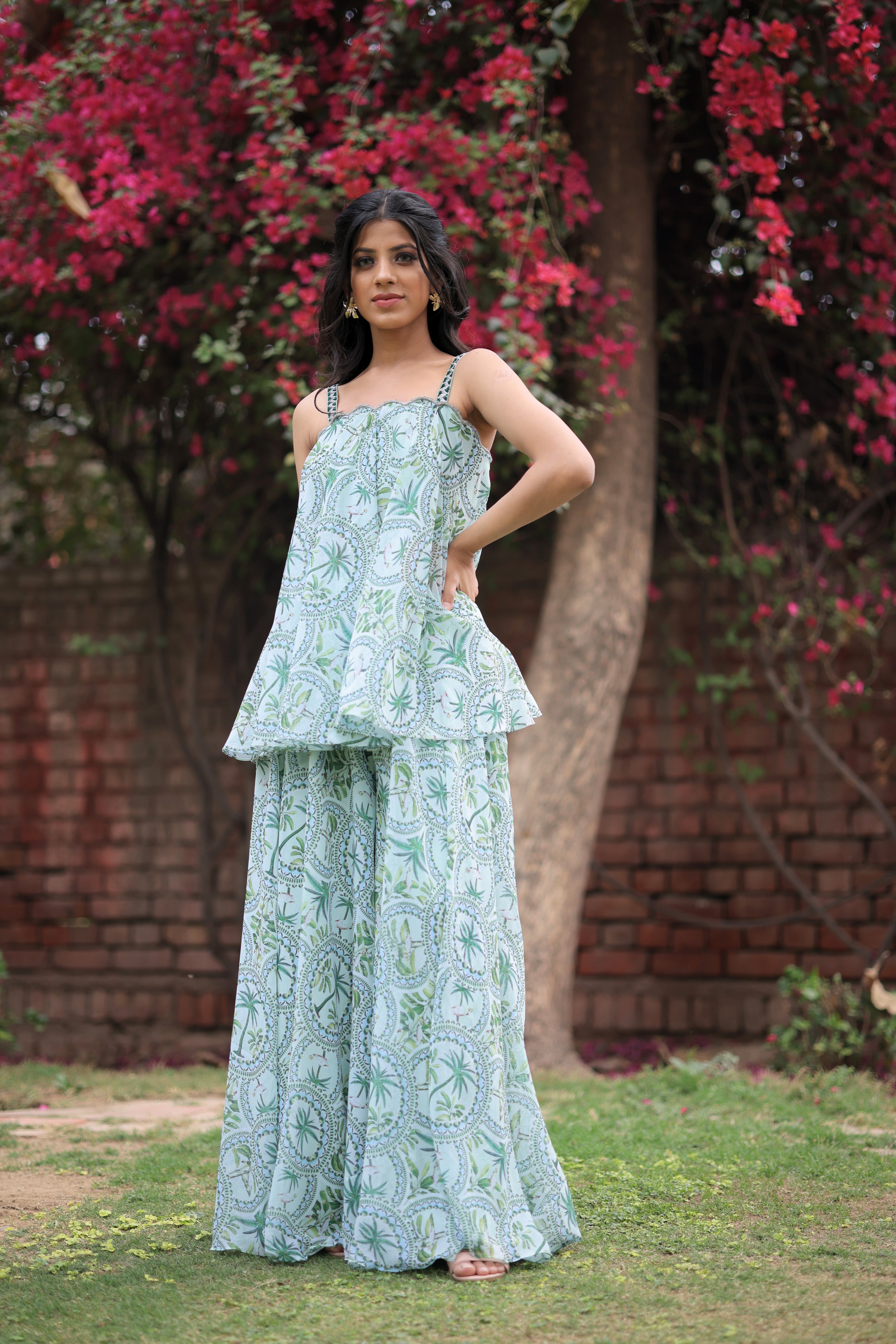 Jade Green Georgette Co-ord set