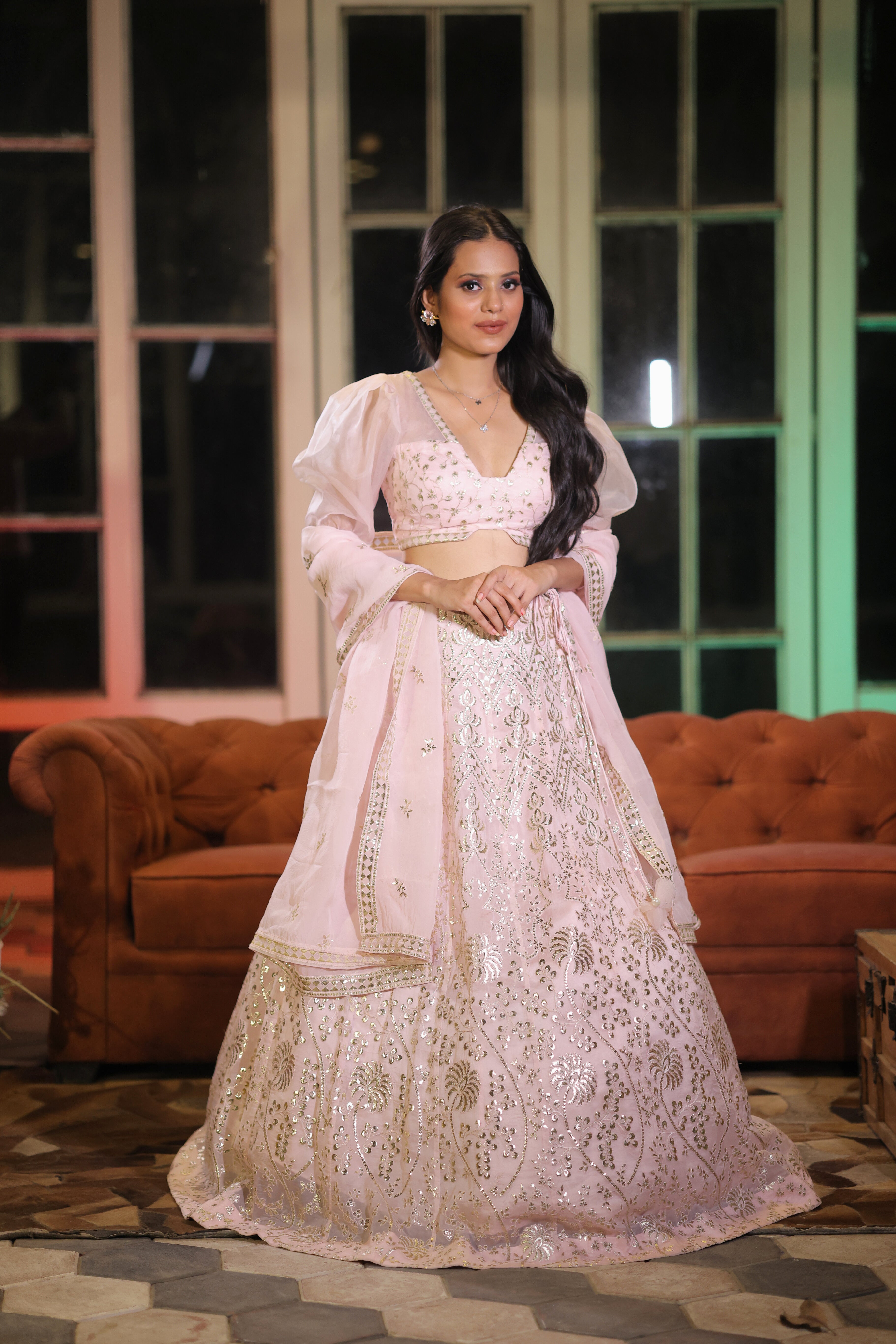 Peony Pink Embroidered Lehenga set