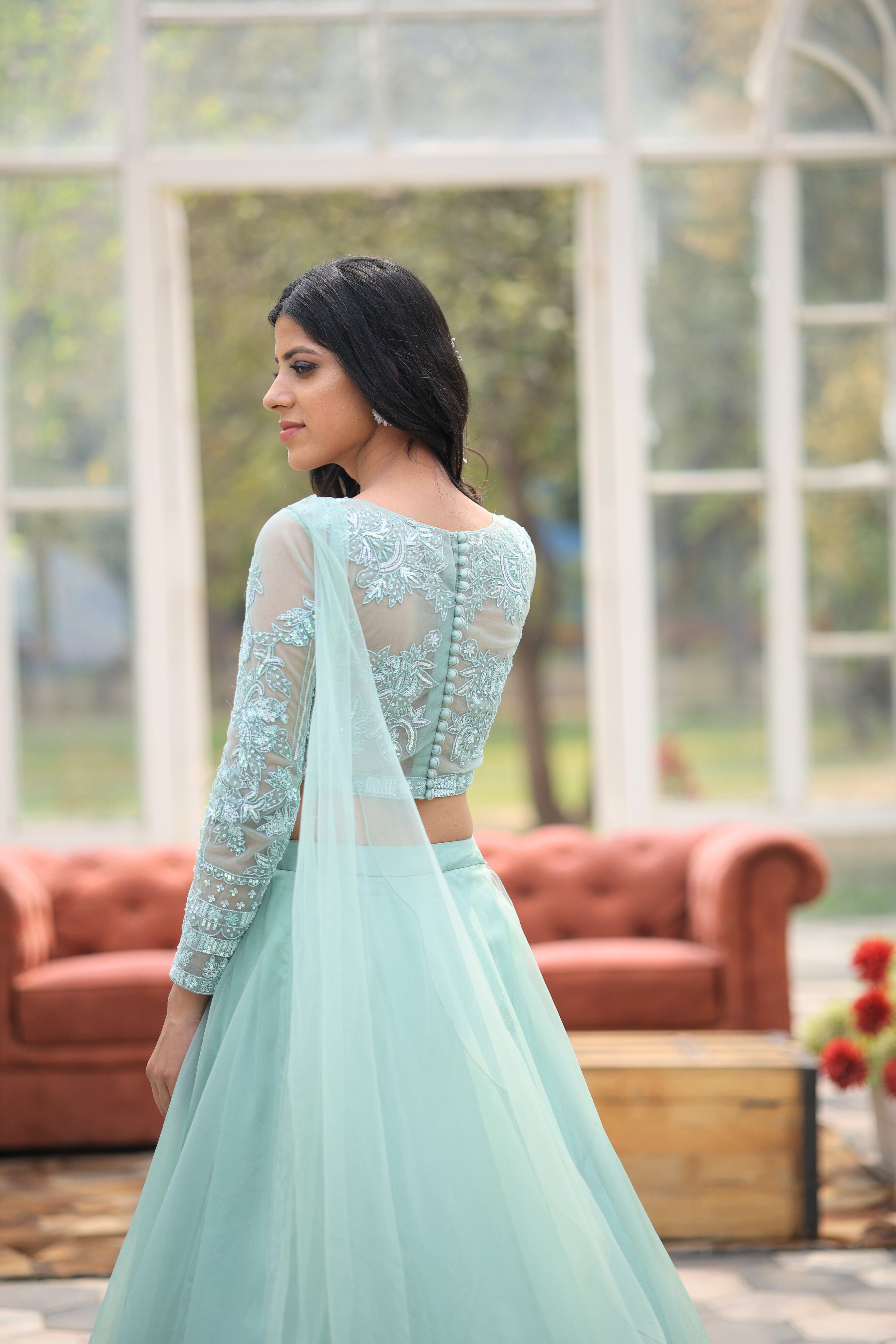 Mint Green Organza Cocktail Lehenga